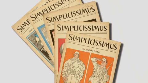 Mehrere Cover der Zeitschrift Simplicissimus.