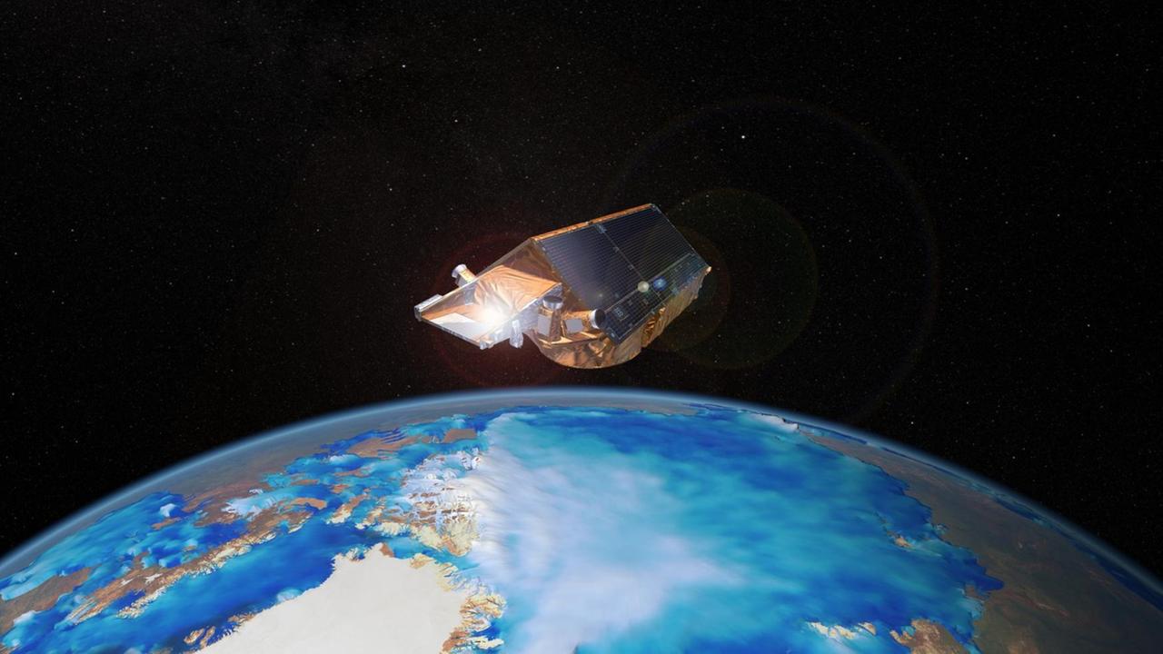 Seit 2010 kreist der ESA-Satellit Cryosat um die Erde und vermisst u.a. die Dicke der Eismassen Seit 2010 kreist der ESA-Satellit Cryosat um die Erde und vermisst u.a. die Dicke der Eismassen