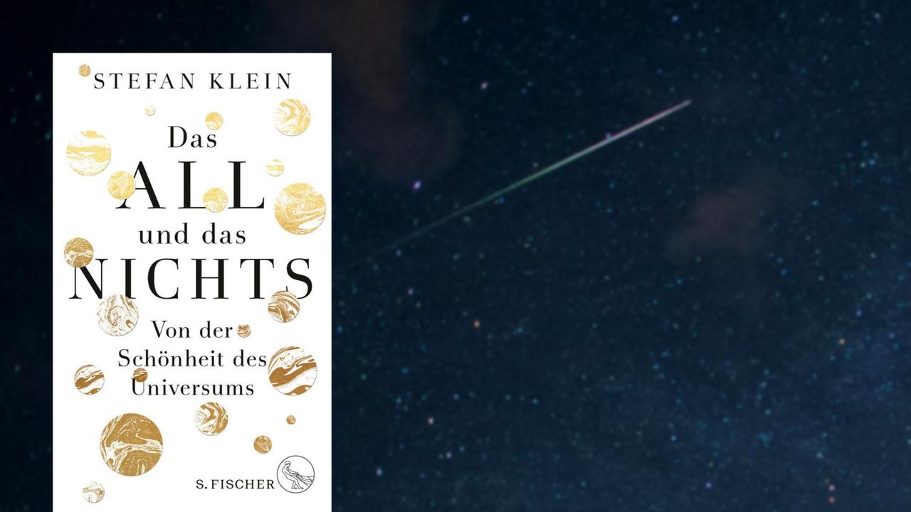 Buchcover "Das All und das Nichts" von Stefan Klein, im Hintergrund eine Sternschnuppe am Nachthimmel