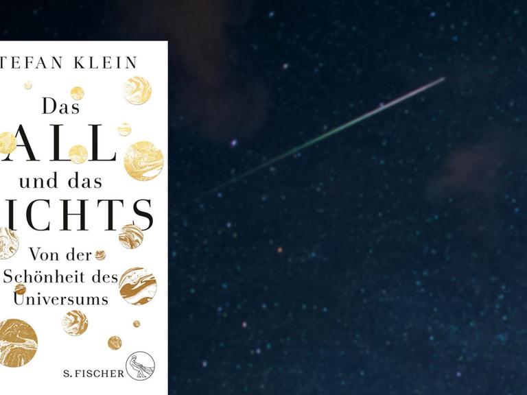 Buchcover "Das All und das Nichts" von Stefan Klein, im Hintergrund eine Strenschnuppe am Nachthimmmel