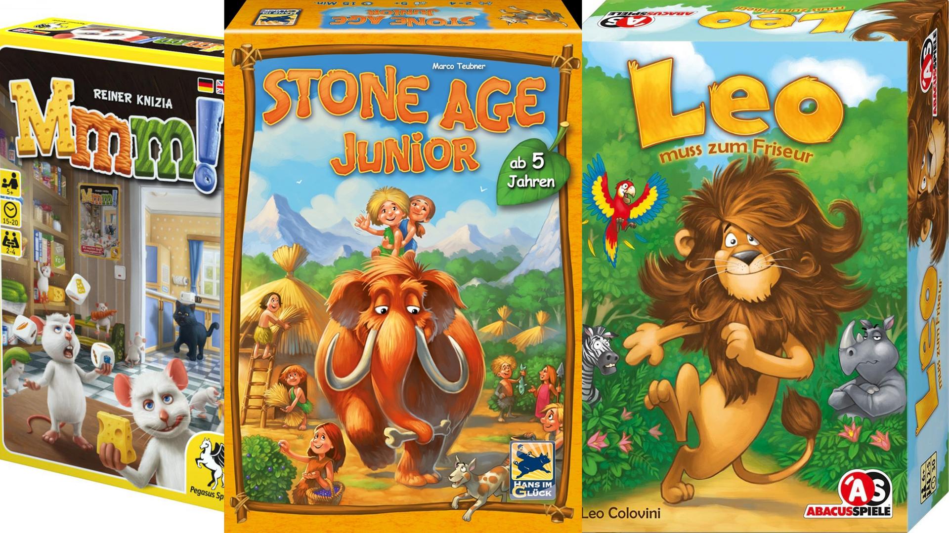 Nominiert als Kinderspiel des Jahres: "Mmmm!", "Stone Age Junior" und "Leo muss zum Friseur"