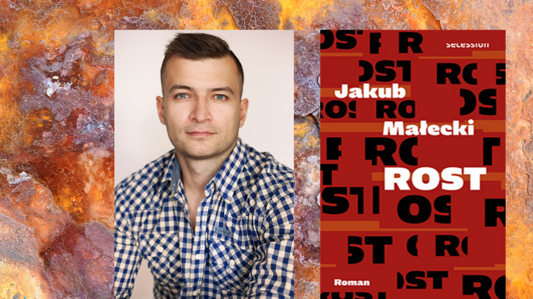 Ein Portrait des Schriftstellers Jakub Malecki und das Cover seines Romans "Rost"