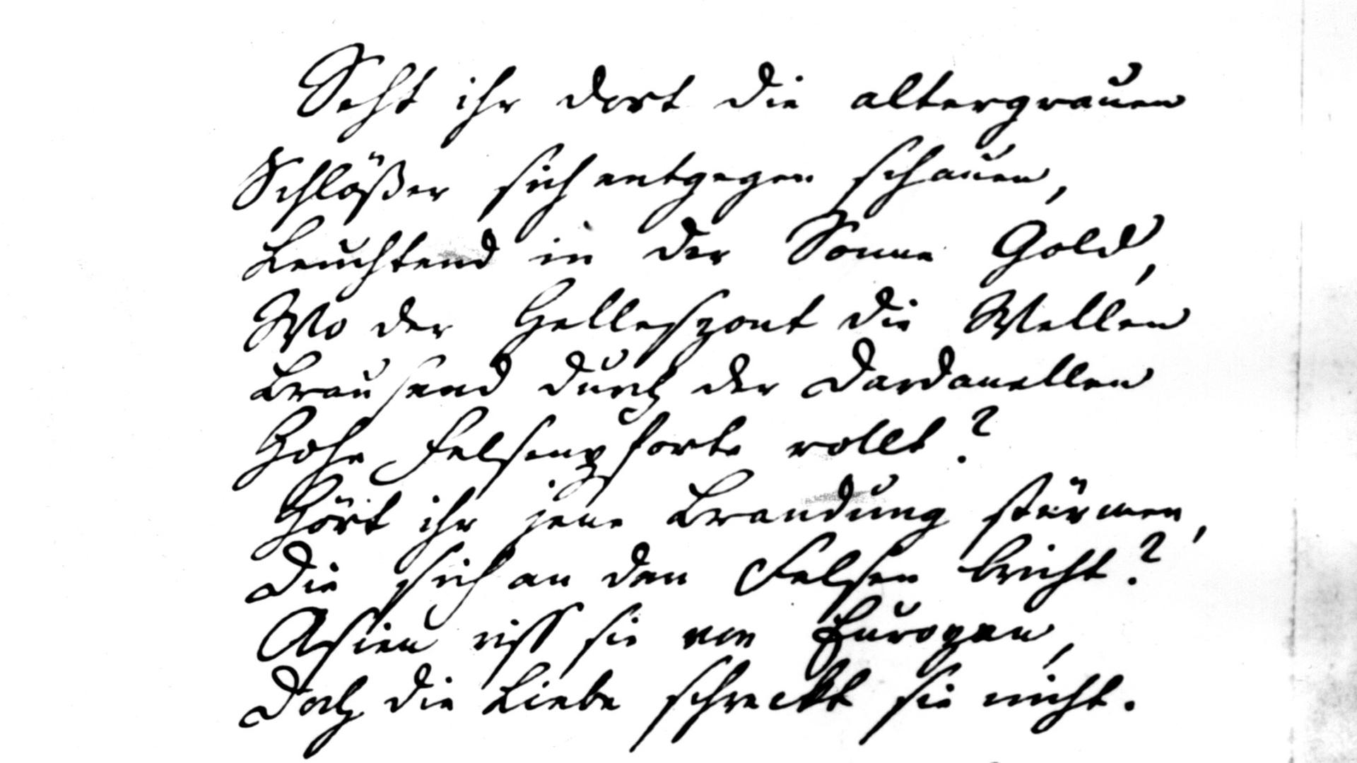 Die ersten Verse der Ballade "Hero und Leander" in der Handschrift von Friedrich Schiller