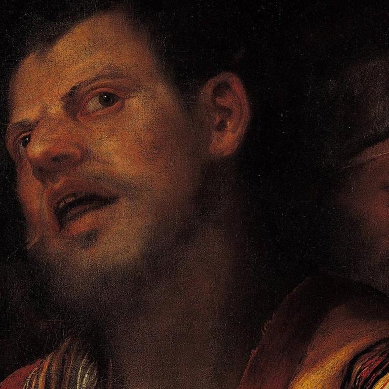 Ein junger Mann ist auf einem Gemälde der Renaissance singend dargestellt.