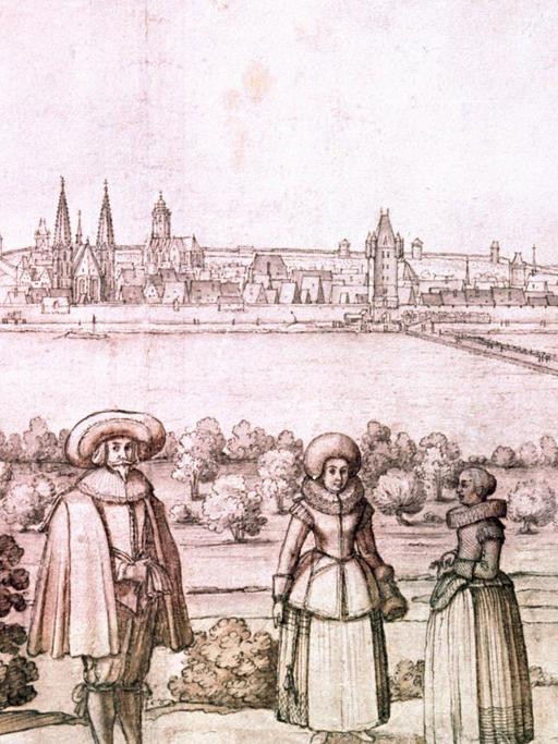 Eine Zeichnung von Vaclav Hollar mit der Sicht auf Mainz, ca. 1632
