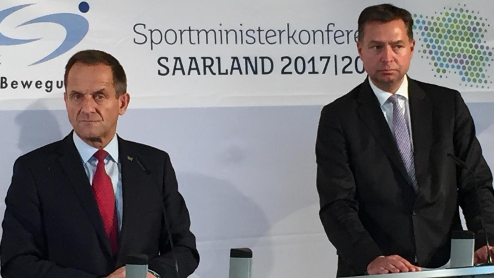 Alfons Hörmann, der Präsident des Deutschen Olympischen Sportbundes auf der Sportministerkonferenz im Saarland.