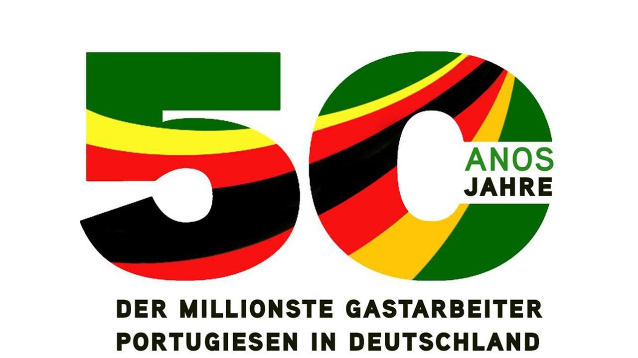 Logo zum 50. Jahrestag der Ankunft des millionsten Gastarbeiters in Deutschland und zu 50 Jahre Portugiesen in Deutschland