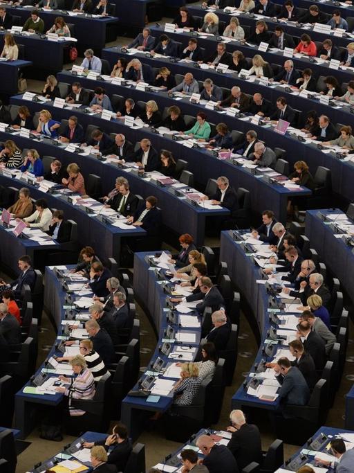 Blick in den Saal des EU-Parlaments während einer Abstimmung am 20.5.15