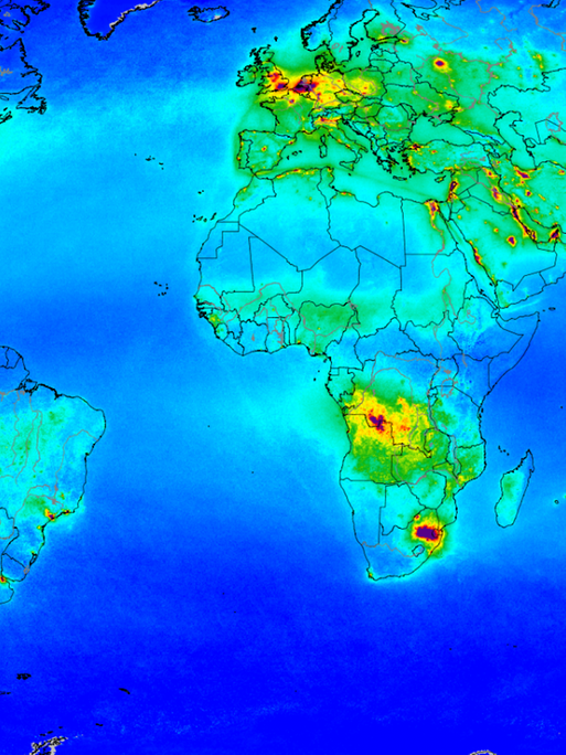 Die globale Verteilung von Stickstoffdioxid in der Luft lässt sich nur mit Satelliten messen