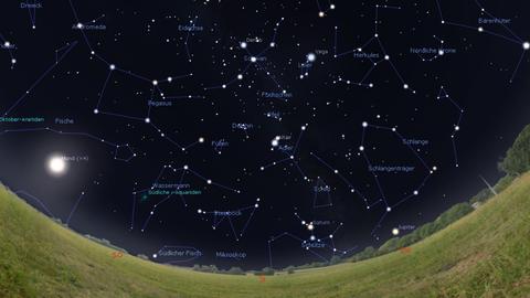 Der südliche Sternenhimmel am 1.9. gegen 23 Uhr, am 15.9. gegen 22 Uhr (die Mondstellung bezieht sich auf diese Nacht) und am Monatsende gegen 21 Uhr