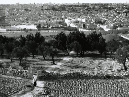 Blick vom Ölberg auf Jerusalem und den Tempelberg (1947).