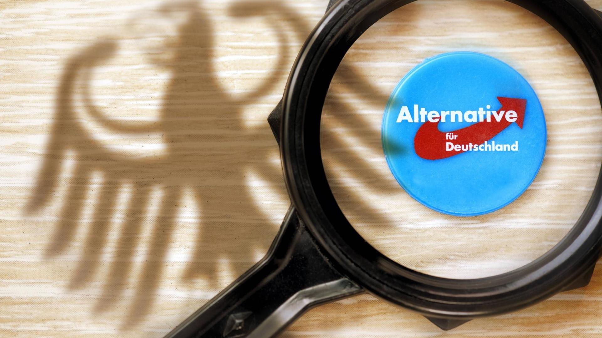 Logo der Partei Alternative für Deutschland unter der Lupe.