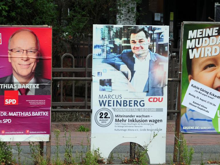 Wahlplakate zur Bundestagswahl 2013 in Hamburg Wahlplakate der SPD - CDU - und der Grünen aufgenommen 30.08.2013 in Hamburg