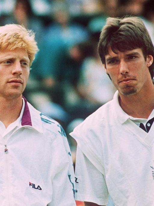 Deutsches Wimbledon-Finale 1991: Michael Stich (r) und Boris Becker vor dem Endspiel. Stich gewann in drei Sätzen.