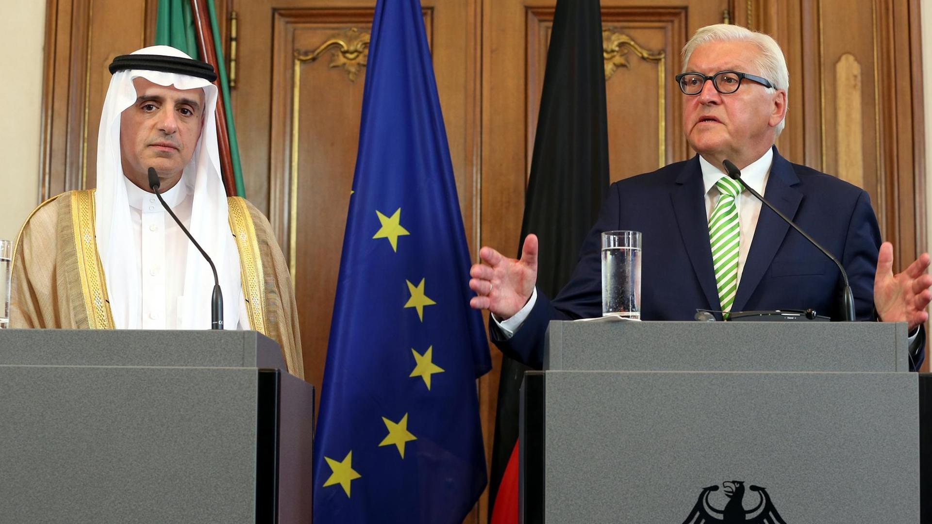 Der saudische Außenminister Adel Dschubair und Außenminister Frank-Walter Steinmeier (SPD).