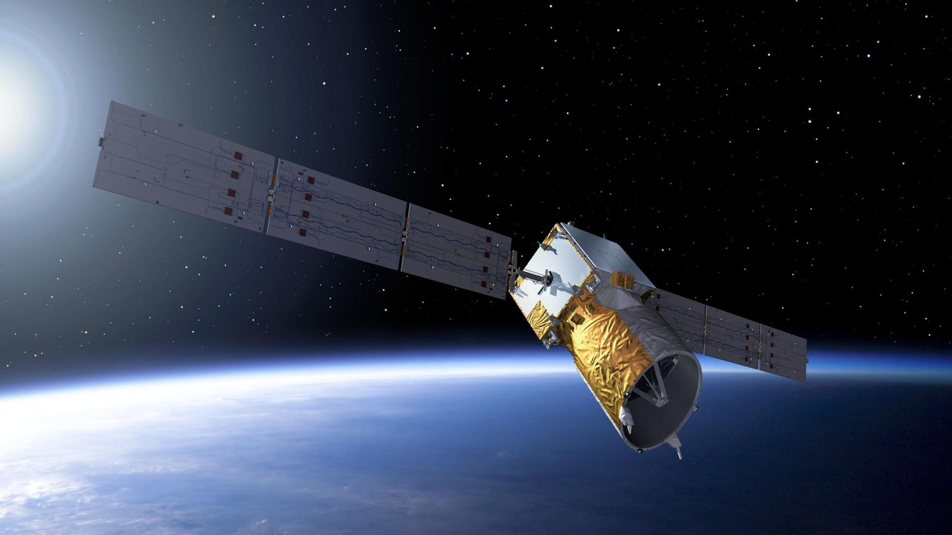 Der Erdforschungssatellit Aeolus (undatierte grafische Darstellung). Ein Satellit der europäischen Raumfahrtagentur Esa ist einem «Starlink»-Satelliten des Raumfahrtunternehmens SpaceX ausgewichen.