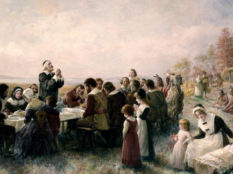"Das erste Thanksgiving in Plymouth", Ölgemälde von Jennie A. Brownscombe