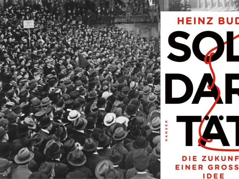 Hintergrundbild: Demonstration der Berliner Arbeiterschaft für Sowjetrußland am 11.5.1919 im Berliner Lustgarten. "Wir demonstrieren gegen die Entmachtung Sowjetrußlands", heißt es auf einem der Plakate. Vordergrund: Buchcover