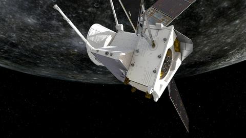 BepiColombo beim Vorbeiflug am Merkur (Illustration)