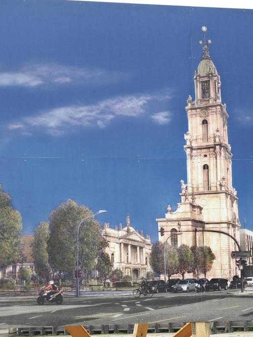 Bild von der Potsdamer Garnisonkirche auf Bauzaun.