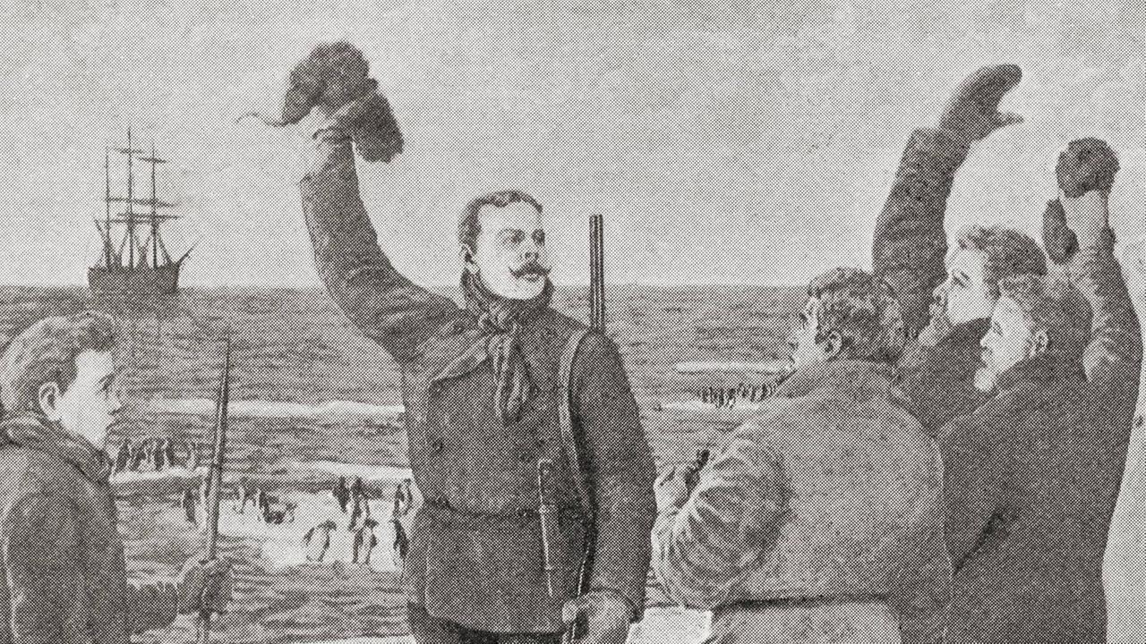 Ein Bild aus "The Strand Magazine", veröffentlicht im Jahr 1897, zeigt Carsten Egeberg Borchgrevink und Mitglieder der Expedition auf 'Possession Island' in der Antarktis