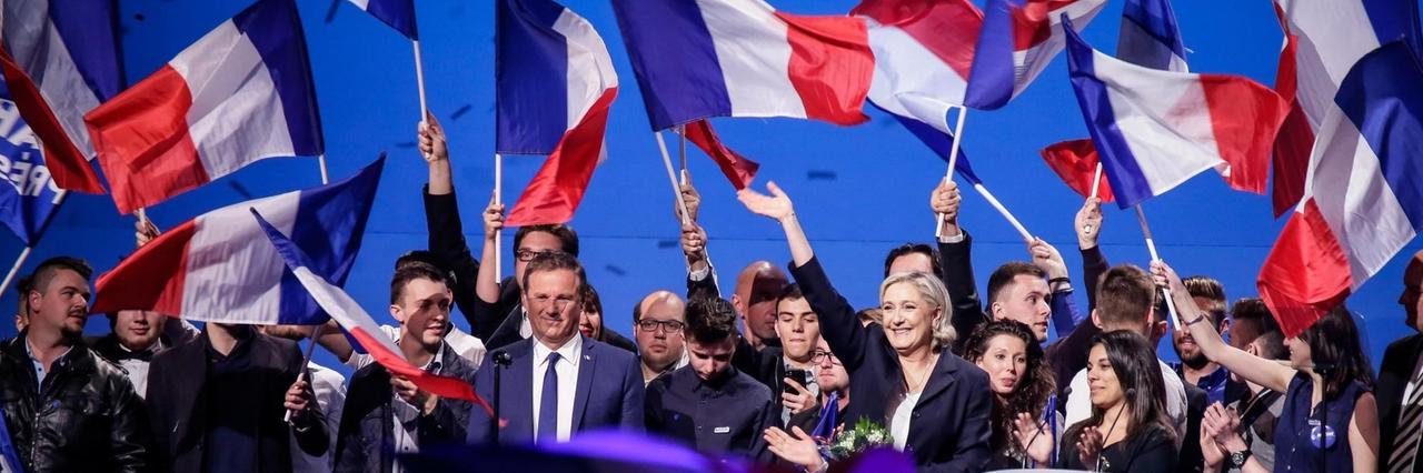 Wahlkampfauftritt der rechtsextremen Präsidentschaftsbewerberin Marine Le Pen (Front National) in Villepinte am 1. Mai 2017.