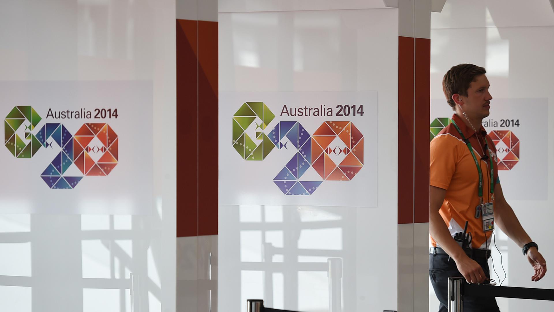Ein Besucher betritt das Pressezentrum des G20-Gipfels in Brisbane.