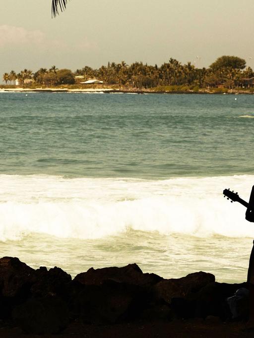Ein Mann mit Gitarre auf Hawaii im Februar 2015