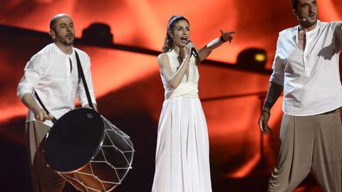 Die griechische Band "Argo" bei einer Probe zum Halbfinale des Eurovision Song Contest in Stockholm.