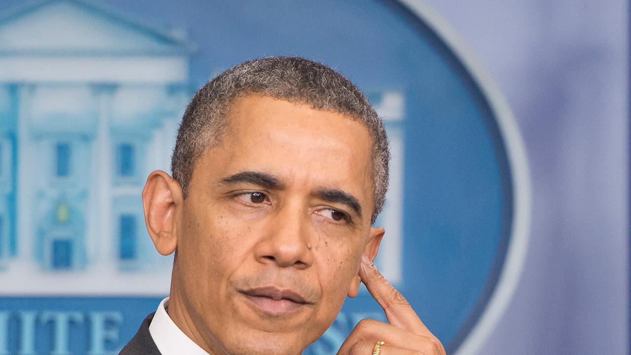 US-Präsident Barack Obama gestikuliert während einer Pressekonferenz im weißen Haus.