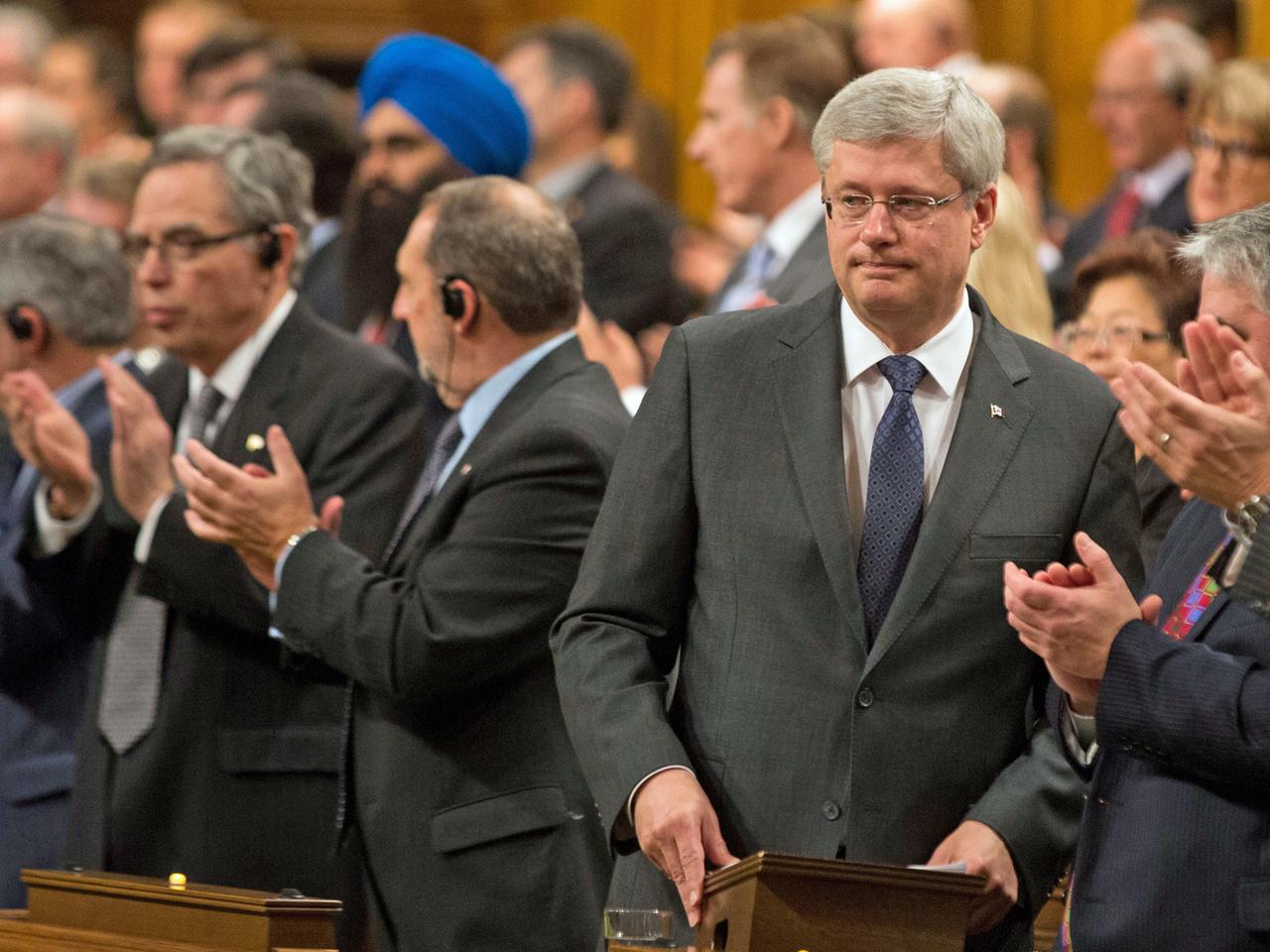 Kanadas Premierminister Stephen Harper nach seiner Rede im Parlament.