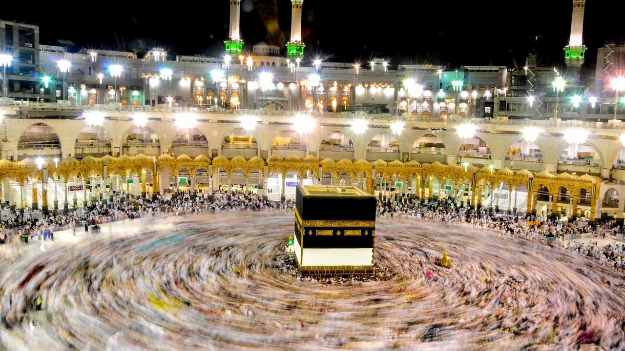 Die Kaaba in der Mitte der Heiligen Moschee in Mekka, Saudi Arabien, 17.8.2018
