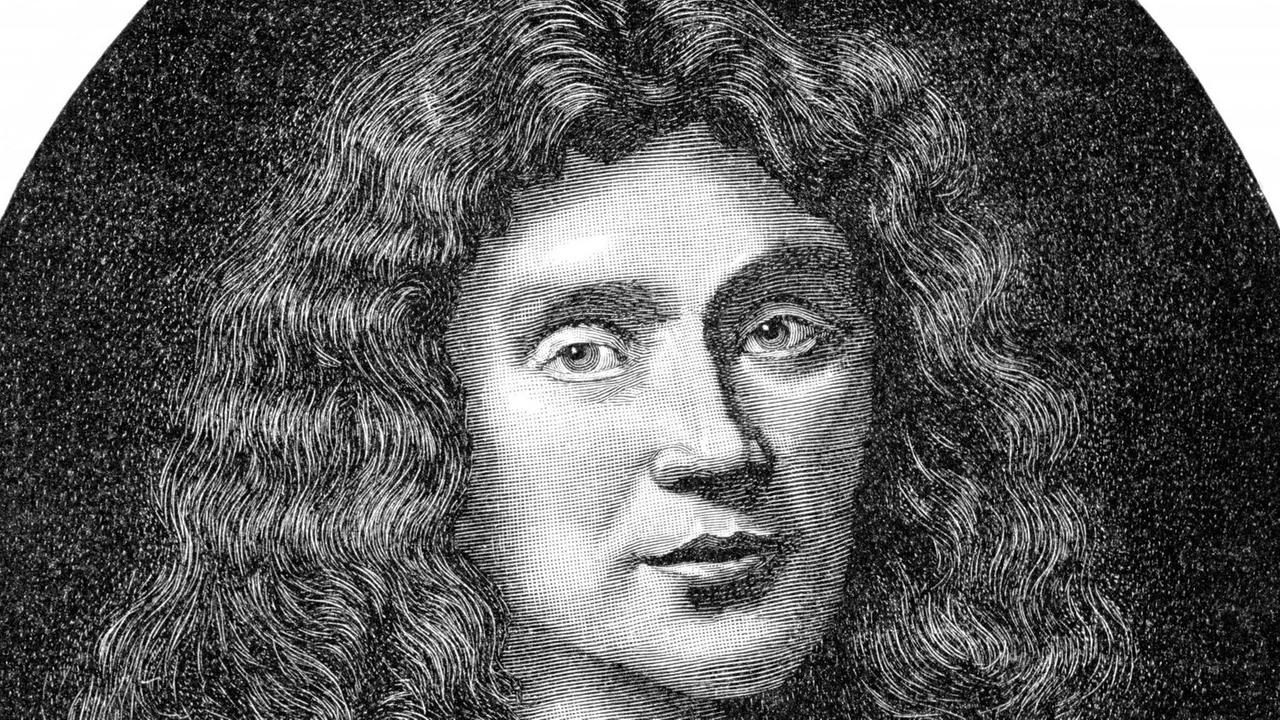 Historischer Druck aus dem 19. Jahrhundert, Portrait von Molière oder Jean-Baptiste Poquelin, 1622 - 1673, ein französischer Schauspieler, Theaterdirektor und Dramatiker