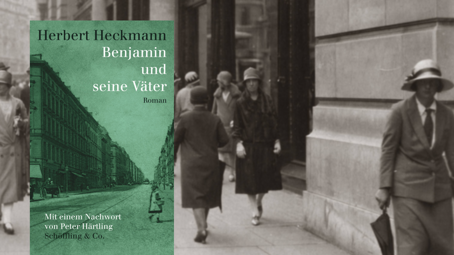 Herbert Heckmann: "Benjamin und seine Väter". Im Hintergrund: eine Straßenszene in den 20er-Jahren.