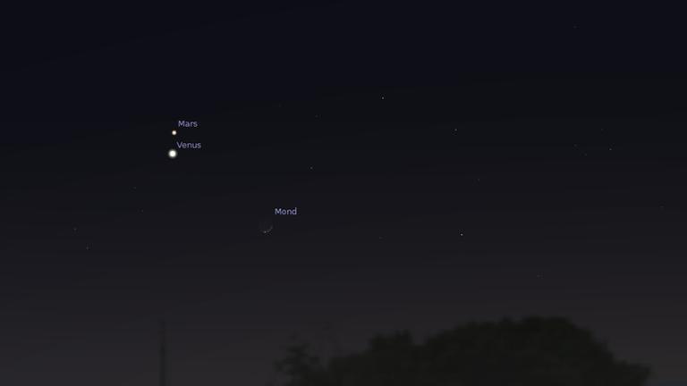 Mond, Venus und Mars am Abendhimmel 