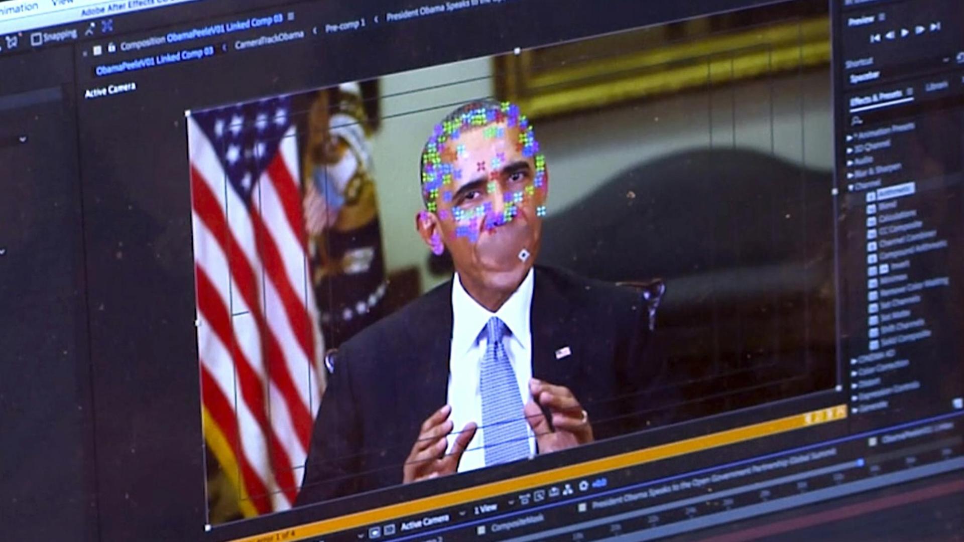 Das Bild zeigt den früheren US-Präsidenten  Barack Obama in einem gefälschten Video