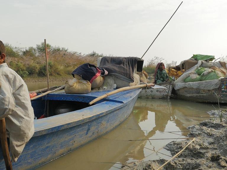 Fischerboote während der Baumwollernte im Punjab