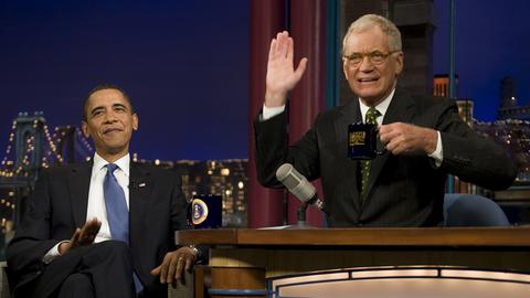 David Letterman (rechts) in seiner Sendung mit US-Präsident Barack Obama