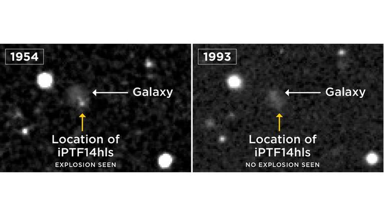 1954 war in jener Galaxie bereits eine Explosion zu sehen gewesen, 1993 dagegen nicht