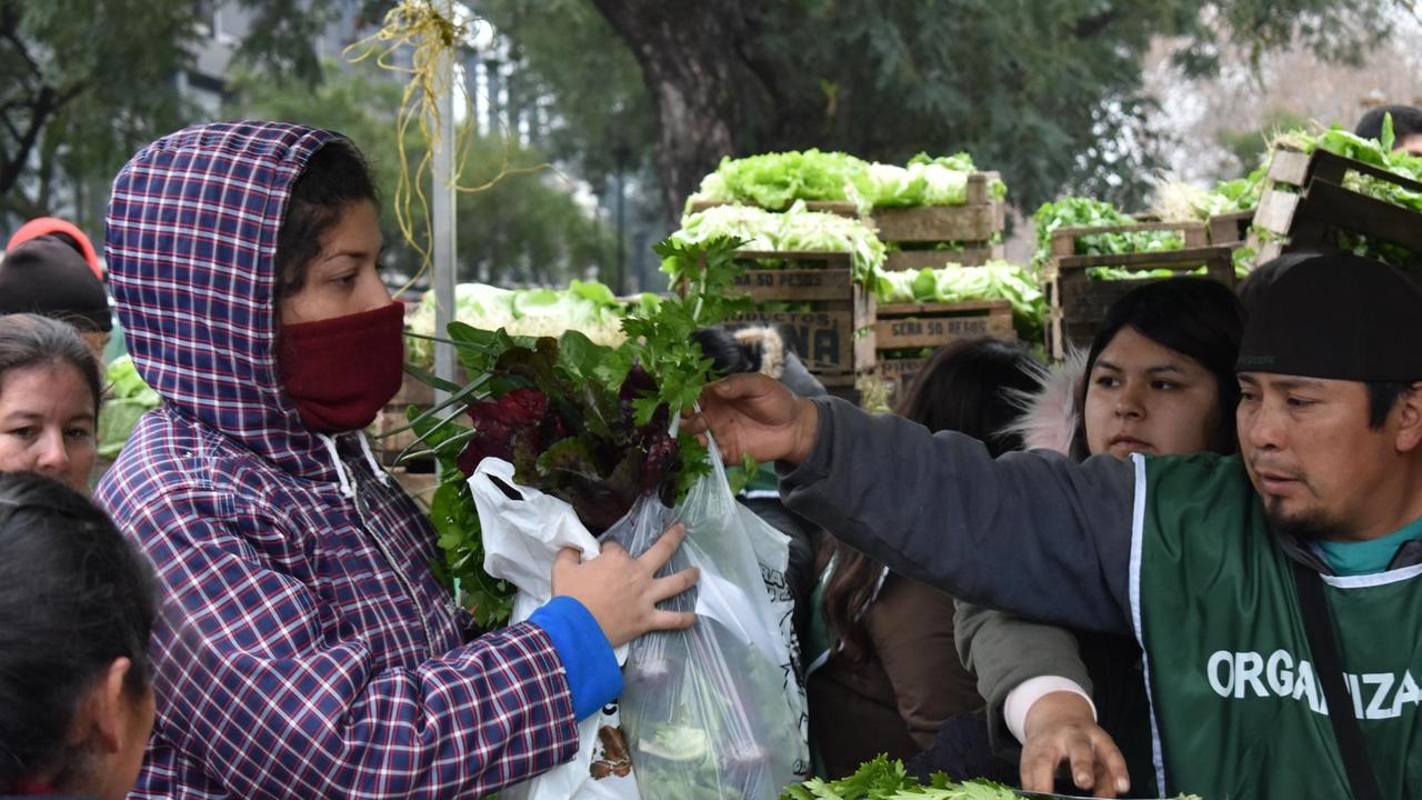 Gemüseproduzenten sind in die Hauptstadt gekommen und verschenken auf der Straße Salatköpfe, Kohl und Spinat