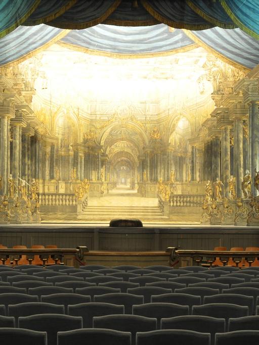 Beschreibung:Blick auf die Bühne des Markgräflichen Opernhauses in Bayreuth, aufgenommen am 11.02.2010. Das Markgräfliche Opernhaus in Bayreuth.