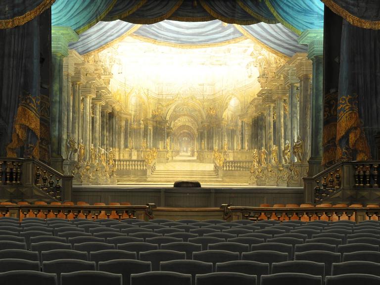 Beschreibung:Blick auf die Bühne des Markgräflichen Opernhauses in Bayreuth, aufgenommen am 11.02.2010. Das Markgräfliche Opernhaus in Bayreuth.