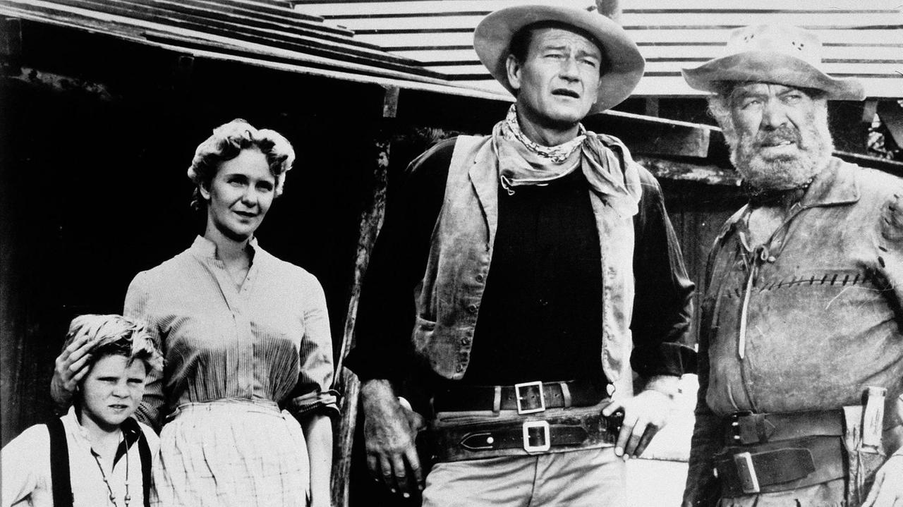 Geraldine Page, John Wayne and Ward Bond in dem Film/Western "Hondo" von 1953.