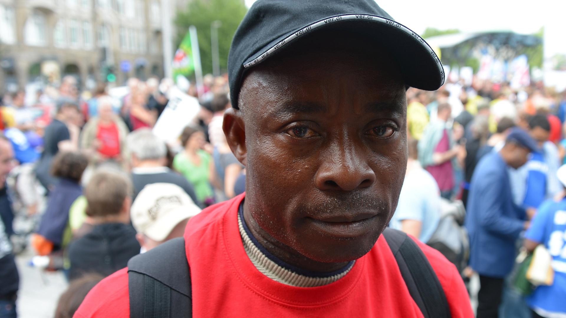 Asuquo Udo bei einer Demonstration im August 2013: Er ist Sprecher der Lampedusa-Flüchtlinge.