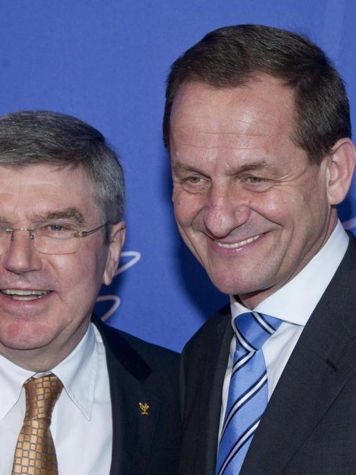 IOC-Präsident Thomas Bach (l.) und DOSB-Präsident Alfons Hörmann beim Empfang in der Stadthalle Tauberbischofsheim