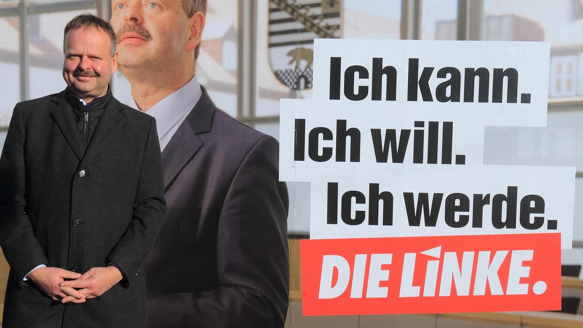 Wulf Gallert, Spitzenkandidat der Partei Die Linke, stellt am 22.01.2016 in Magdeburg (Sachsen-Anhalt) den Start der Landtagswahlkampagne seiner Partei vor.