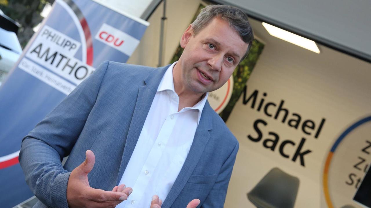 Michael Sack, Spitzenkandidat der CDU in Mecklenburg-Vorpommern, nbei einem Pressetermin der CDU am 02.09.2021 in Greifswald 
