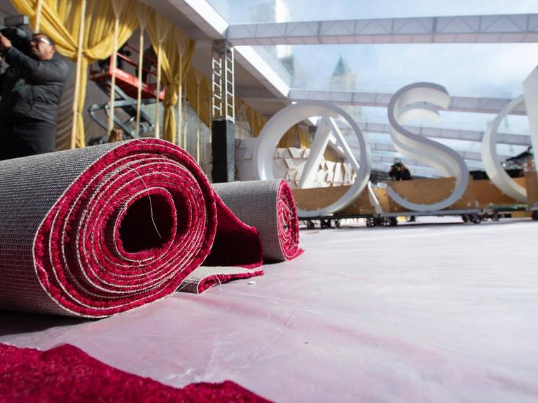 Die Vorbereitungen für die Oscarsverleihung am Dolby Theater in Hollywood.