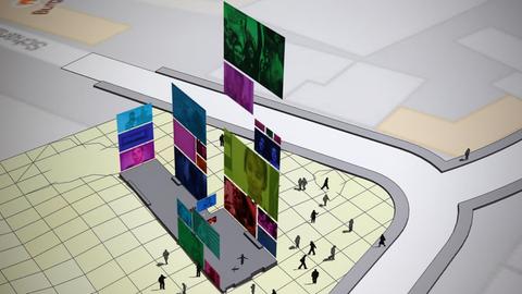 Das Repro einer Computergrafik vom Studio Ulf Aminde zeigt am 07.11.2016 in Köln (Nordrhein-Westfalen) den Entwurf für ein Denkmal für die Opfer der NSU-Anschläge in der Kölner Keupstrasse.