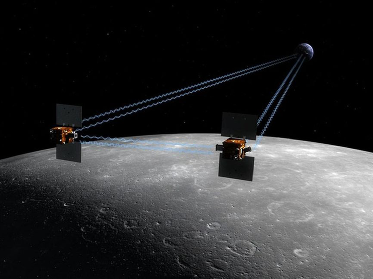Die beiden Grail-Sonden in der Mondumlaufbahn - künstlerische Darstellung